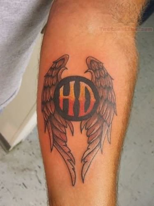 Winged HD – Harley Davidson Tattoo On Left Arm